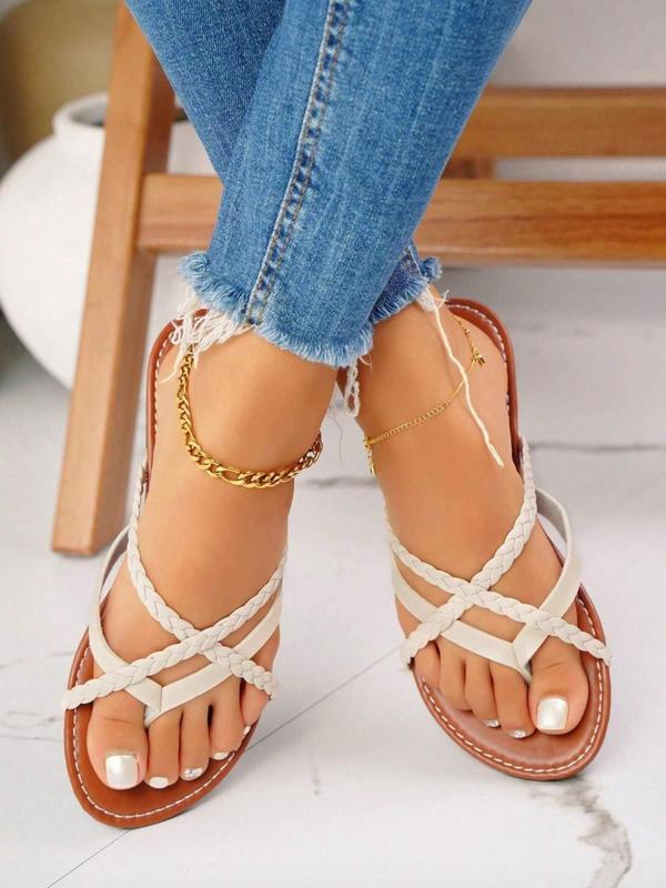 Women's Fashionable Braided Textured Design Slippers, Casual Comfortable Cross Design Slide Sandals, Female Summer Beach Shoes