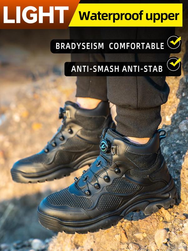 Men's Fashionable Lace Up Front High Top Safety Shoes, Casual Comfortable Breathable Anti-smashing and Anti-puncture Shoes, Work Shoes for Men Non Slip Work Shoes