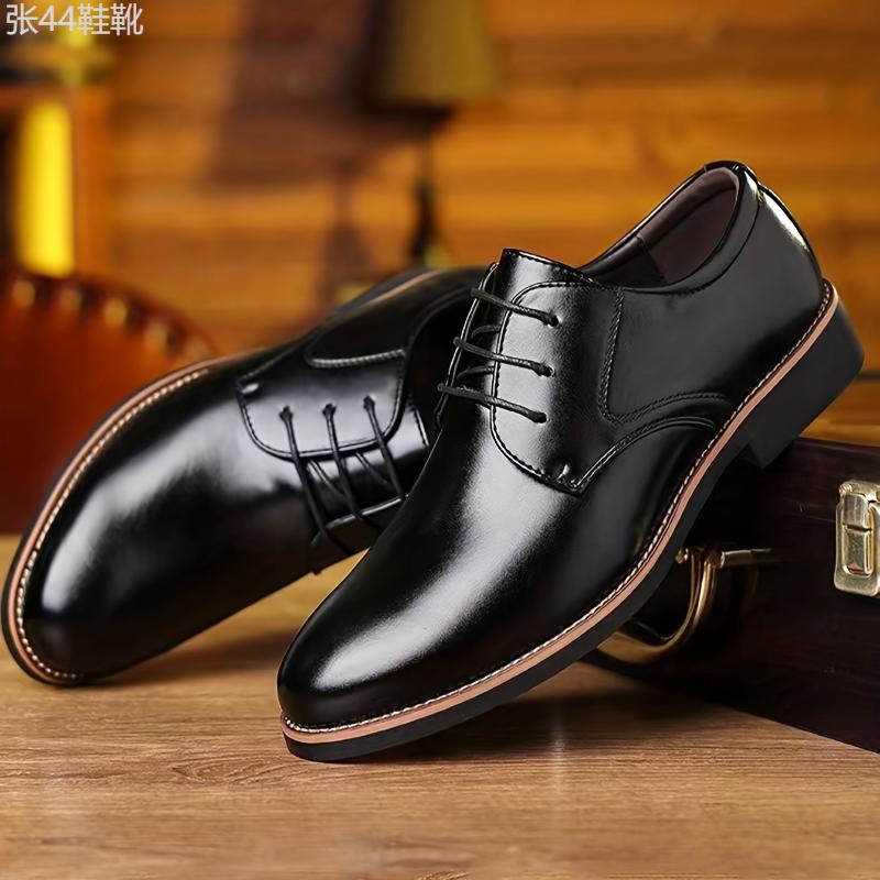 Men's Round Toe Lace-Up Derby Shoes, Wear-resistant Non-Slip Formal Shoes For Wedding Party Business, Middle Aged Men's Footwear Boy Walking Shoes