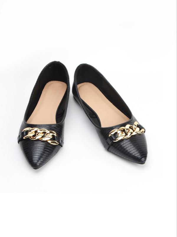 Women's 1 Pair Minimalist Temperament Flats, Chain Decorated Slip on Flats, Elegant Pointed Toe Thin Shoes for All Seasons