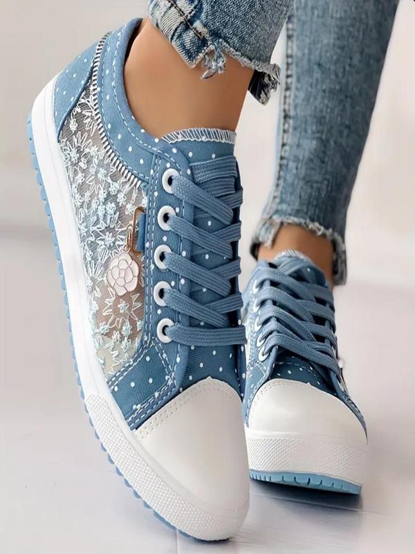 Women's Fashionable Embroidered Design Lace Mesh Sneakers, Casual Comfortable Breathable Sports Shoes, Female All-match Round Toe Shoes for Daily Wear