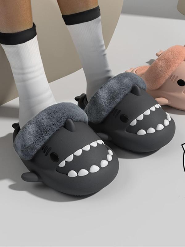 Cute Shark Design Plush Slippers, Casual Soft Comfortable Home Slippers, Warm Slippers for Indoor & Outdoor Use for Fall & Winter