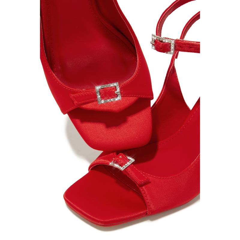 Ella Peep Toe Single Sole Heels - Red