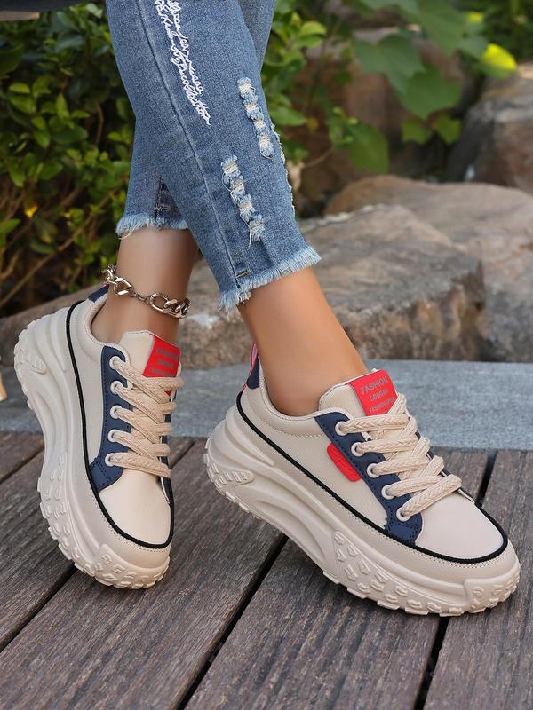 Women's Fashionable Lace Up Low Top Chunky Casual Sneakers, Casual Comfortable Sports Shoes for Daily Wear, Perfect for Students and Outdoor Sports