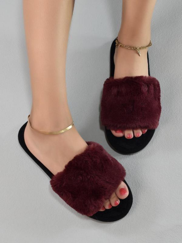 Women's 2024 Trendy Minimalist Casual Colorblock Fluffy Slippers for Home, Matching Warm & Cozy Soft Plush House Slippers for Fall & Winter, Female Going out Fuzzy Slippers, House Shoes