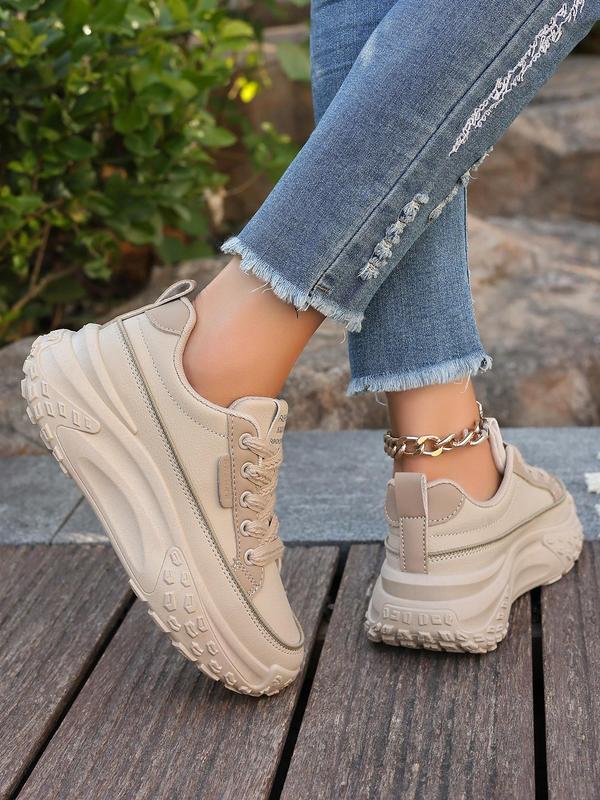 Women's Fashionable Lace Up Low Top Chunky Casual Sneakers, Casual Comfortable Sports Shoes for Daily Wear, Perfect for Students and Outdoor Sports