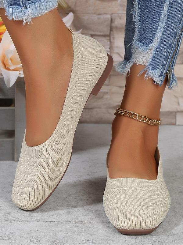 Women's Solid Color Square Toe Woven Slip on Flats, Casual Comfortable Home Shoes for Daily Wear, All Match Flats for Outdoor