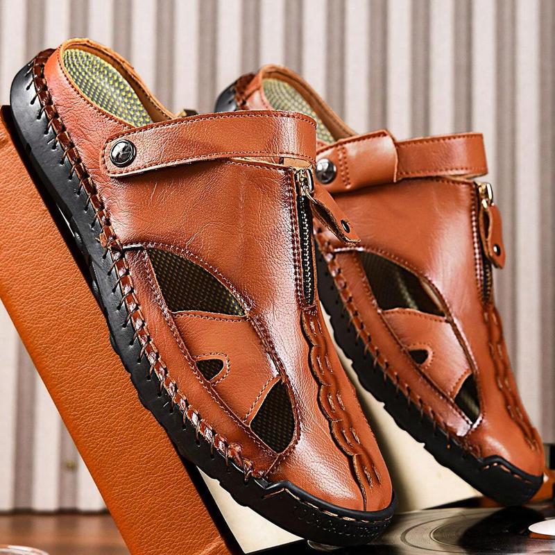 Men's Casual Sandals Slippers Outdoor Leather Closed Toe Beach Shoes