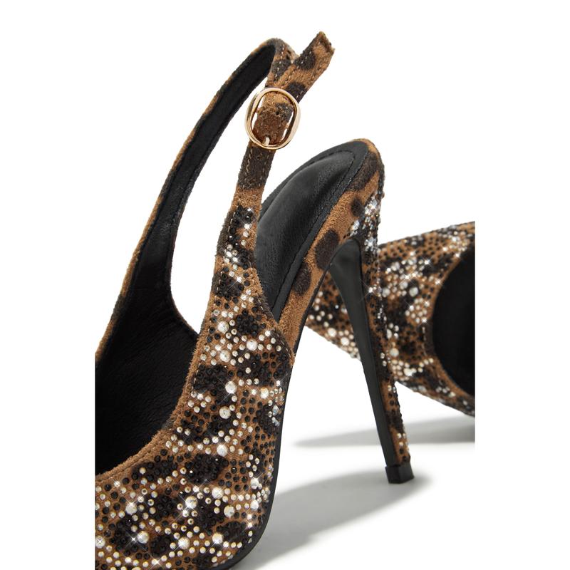 Carys Embellished Slingback Pump Heels - Leopard