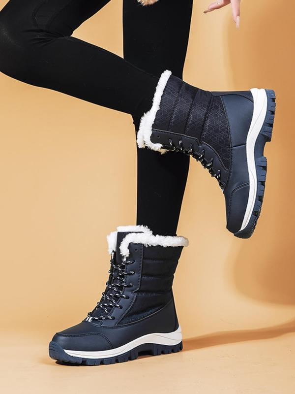 Women's Lace Up Mid-calf Snow Boots, 2024 New Style Casual Comfortable Non-slip Snow Boots for Winter, Female All-match Round Toe Shoes for Daily Wear