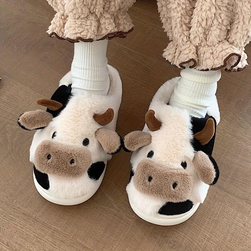 Cute Cow Slippers for Women Men Kawaii Fuzzy Slippers Cozy Soft Cloud Warm Comfy House Slippers for Women Men Walking Shoes Flipflop Footwear Girl