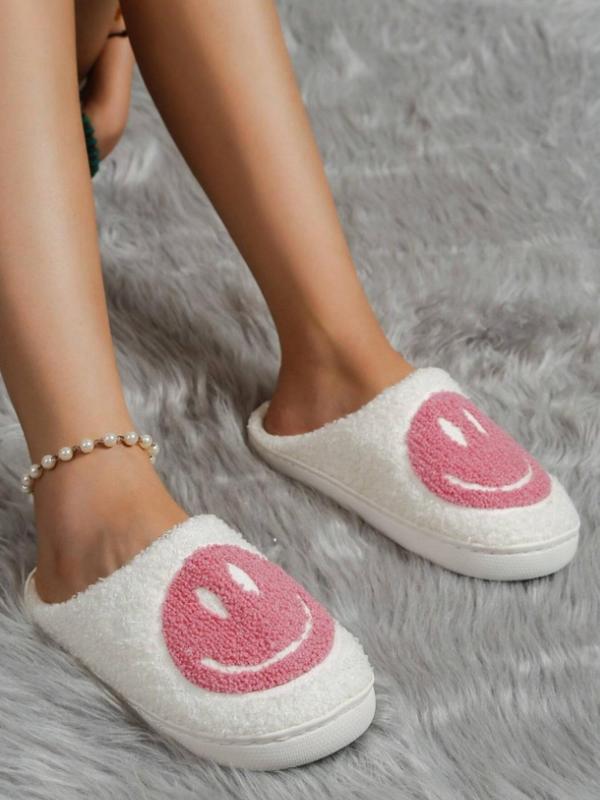 Women's Cute Cartoon Smile Face Design Plush Slippers, Casual Soft Comfortable Home Slippers, Warm Slippers for Indoor & Outdoor Use for Fall & Winter,  House Slippers