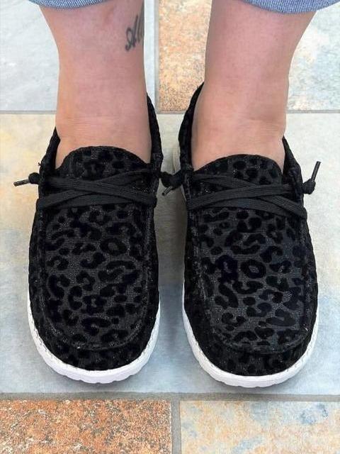 Black Glitter Leopard Slide On