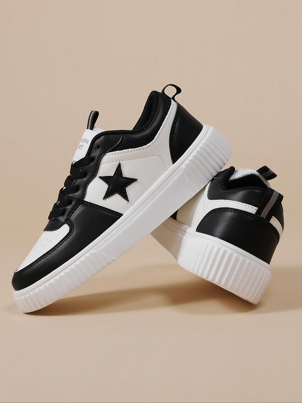 Women's Star Patched Lace Up Sneakers, Casual Comfortable Breathable Sports Shoes, Female All-match Round Toe Shoes for Daily Wear