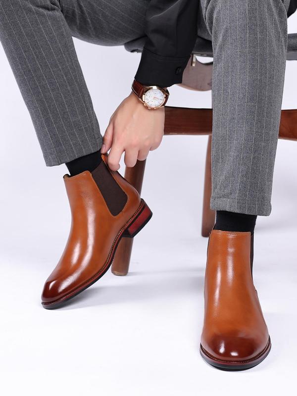 Men's Business Formal PU Leather Chelsea Boots, Classic Retro Boots for Work Office, Male All-match Boots for Daily Wear