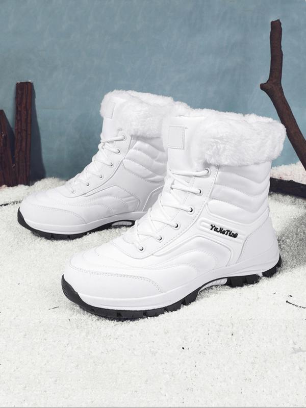 Men's Fashionable Contrast Faux Fur Trim Snow Boots, Casual Warm Ankle Boots for Outdoor Activities, Male All-match Round Toe Shoes for Daily Wear