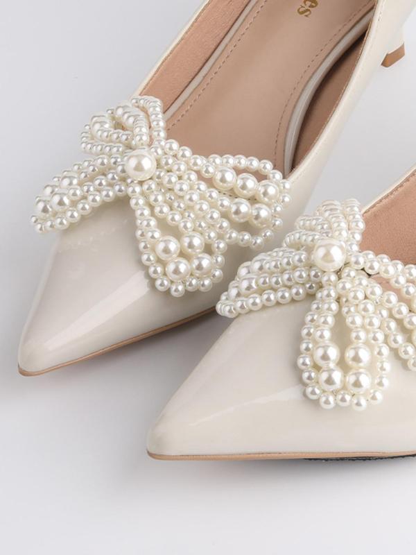 Faux Pearl Decorated Bowknot Design Shoe Clips, Cute Elegant Removable Shoe Decoration Charms for High Heels, Fashionable Shoes Accessories for Women & Girls