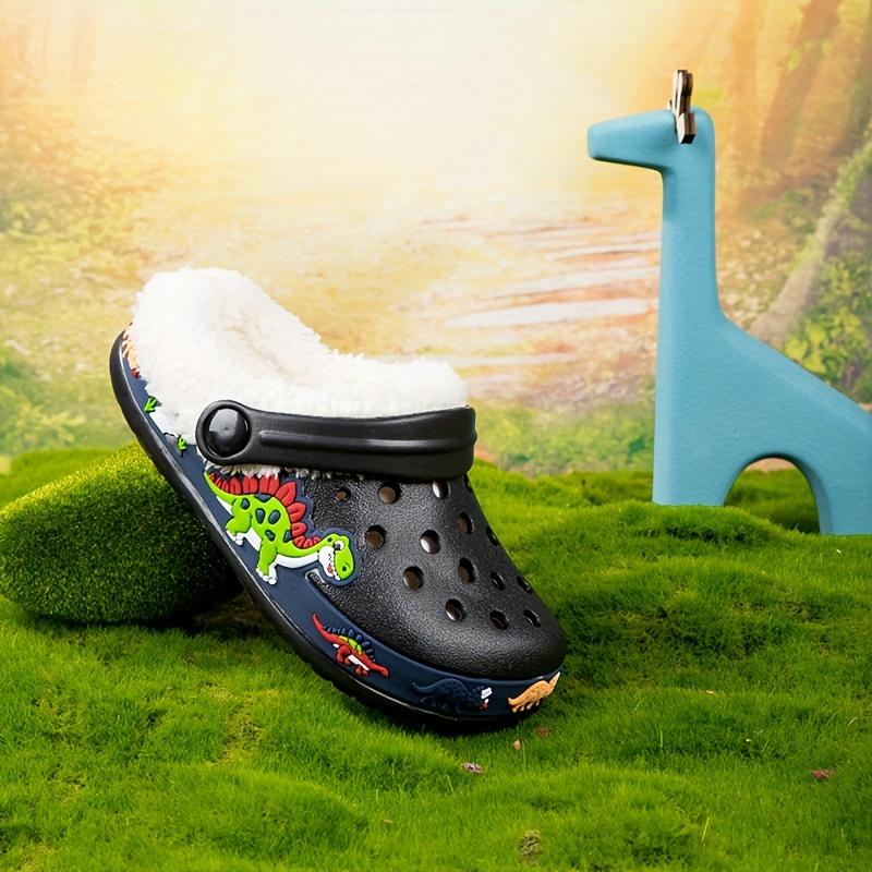 Cute Cartoon plus Wool House Shoes Boys, Comfortable and Warm Clogs Set in Indoor Home, Autumn and Winter