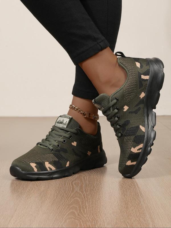 Fashionable Camo Print Lace Up Low Top Sneakers, Casual Comfortable Breathable Letter Design Sports Running Shoes, All-match Basic Shoes for Women