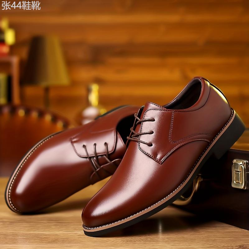 Men's Round Toe Lace-Up Derby Shoes, Wear-resistant Non-Slip Formal Shoes For Wedding Party Business, Middle Aged Men's Footwear Boy Walking Shoes