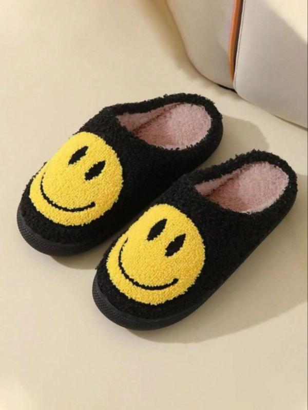 Women's Cute Cartoon Smile Face Design Plush Slippers, Casual Soft Comfortable Home Slippers, Warm Slippers for Indoor & Outdoor Use for Fall & Winter,  House Slippers