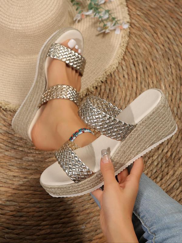 Summer Outfits 2024 Woven Strap Platform Sandals, Comfort High Heels Wedges Formal, Beach Platform Heels Sandals, Breathable Non-slip Mules Shoes