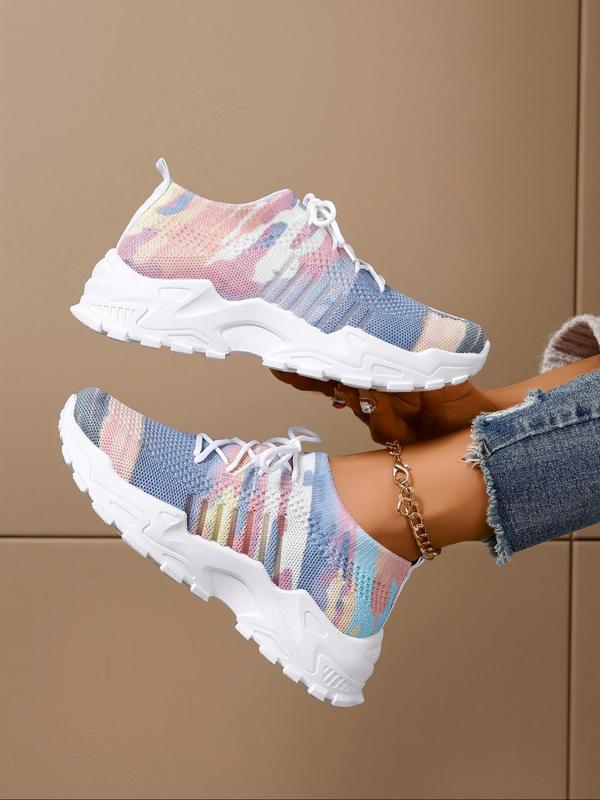 Women's Fashionable Colorblock Lace Up Low Top Sneakers, Casual Comfortable Breathable Sports Running Shoes, All-match Basic Shoes for Daily Wear Trending Sneakers