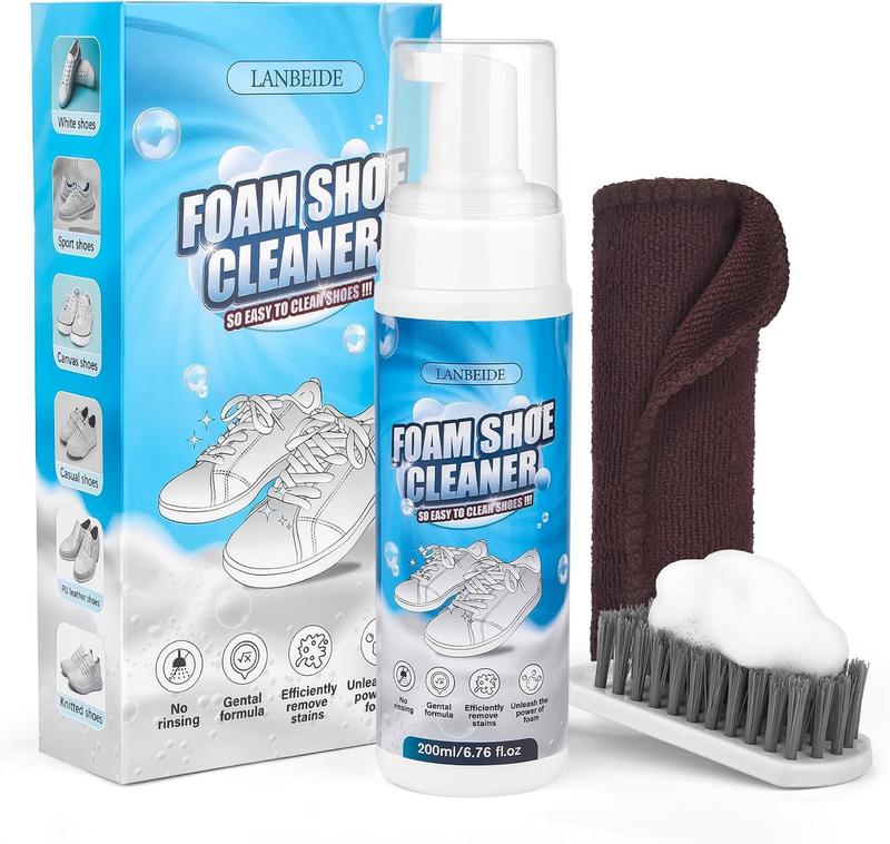 LANBEIDE Shoe Cleaner, Shoe Cleaning Kit-6.76 Oz Sneaker Cleaner with Brush and Towel, White Shoe Cleaner Foam Shoe Cleaner