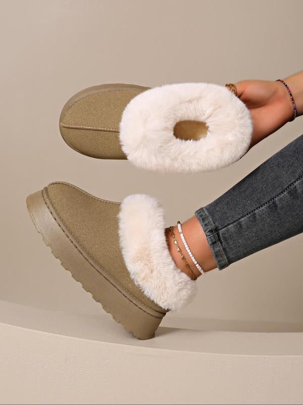 Women's Solid Color Fluffy Plush Slippers, Casual Comfortable Thick Sole Slippers for Indoor & Outdoor Wear, Fluffy Winter House Shoes for Women & Girls