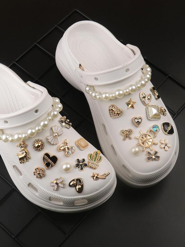 Women's Rhinestone Clogs Decoration, Colorful Heart & Flower & Rabbit & Deer & Cactus Shaped Shoes Charms, Cute Faux Pearl Decorated DIY Jewelry for Clogs