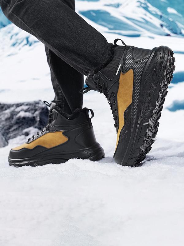 Men's Solid Color Lace Up Ankle Boots, Casual Comfortable Warm Snow Boots for Outdoor Activities, Male All-match Trendy Shoes for Fall & Winter