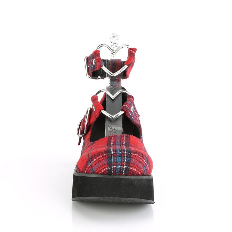 Demonia Sprite-02 Red Plaid Fabric Platforms