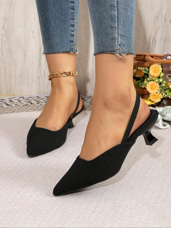 Solid Color Pointed Toe Slip on Heeled Sandals for Women 2024, Slingback Kitten Heel Luxury Designer Sandals for Party, Daily Clothing Decor for Women & Girls, Summer Shoes