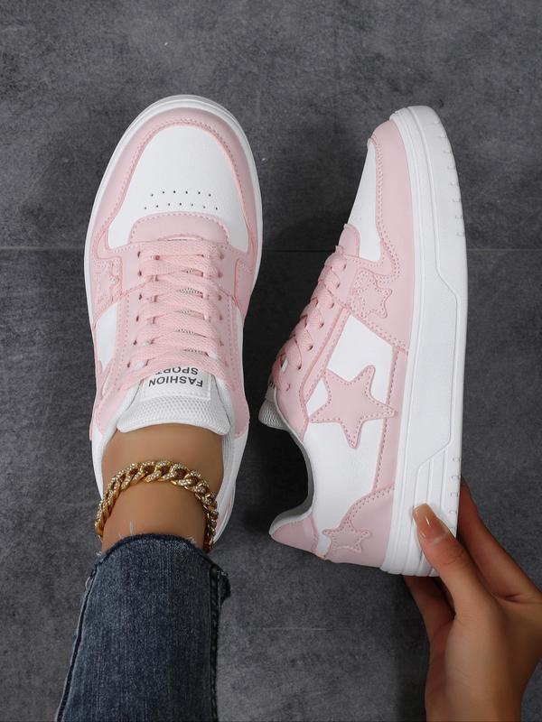 Women's Fashionable Star Patched Design Lace Up Sneakers, Casual Comfortable Breathable Sports Shoes, Female All-match Round Toe Shoes for Daily Wear