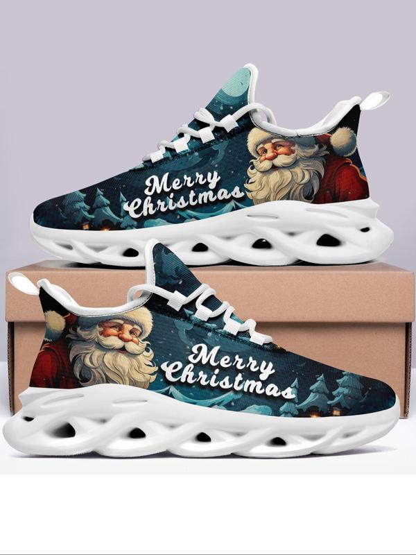 Women's Christmas Pattern Lace Up Low Top Sneakers, Casual Comfort Breathable Lightweight Sports Running Shoes, Female All-match Round Toe Chunky Sneakers for Daily Wear