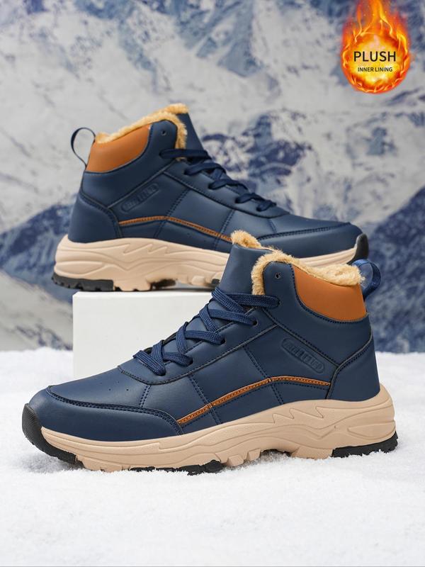 Men's Fashionable Patchwork Design Lace Up Front Warm Snow Boots, Casual Comfortable Outdoor Sports Shoes, Male All-match Round Toe Shoes for Daily Wear