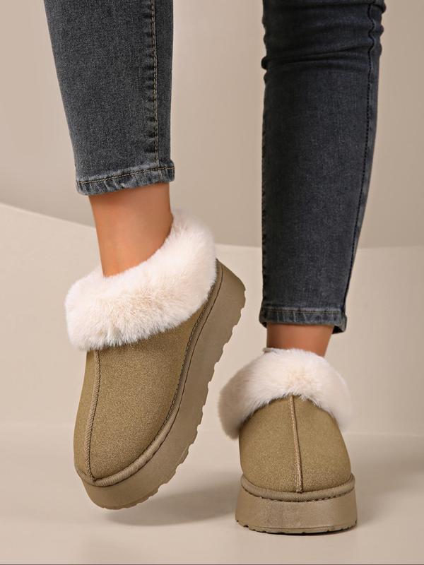 Women's Solid Color Fluffy Plush Slippers, Casual Comfortable Thick Sole Slippers for Indoor & Outdoor Wear, Fluffy Winter House Shoes for Women & Girls