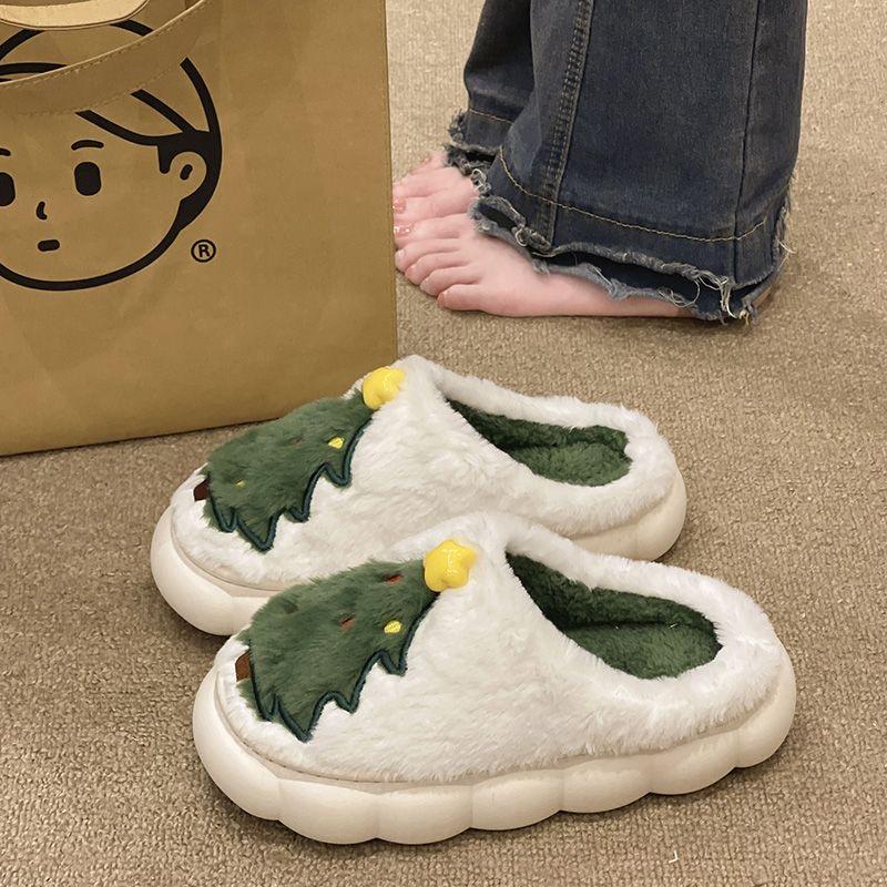 Womens Mens Couple Slippers Halloween Christmas Cute Cartoon Pattern Slipper Anti-slip Design Cozy Indoor House Winter Shoes Soft Plush Warm Slippers Gifts for Girlfriend