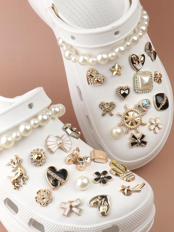 Women's Rhinestone Clogs Decoration, Colorful Heart & Flower & Rabbit & Deer & Cactus Shaped Shoes Charms, Cute Faux Pearl Decorated DIY Jewelry for Clogs