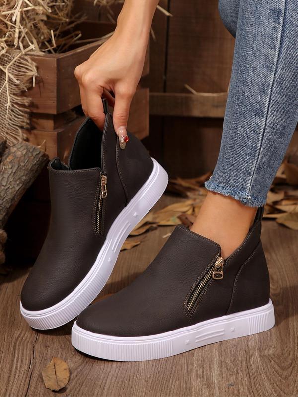 Women's Fashionable Solid Color Zipper Ankle Boots, Casual Comfortable Round Toe Boots for Fall & Winter, Female All-match Trendy Shoes for Daily Wear