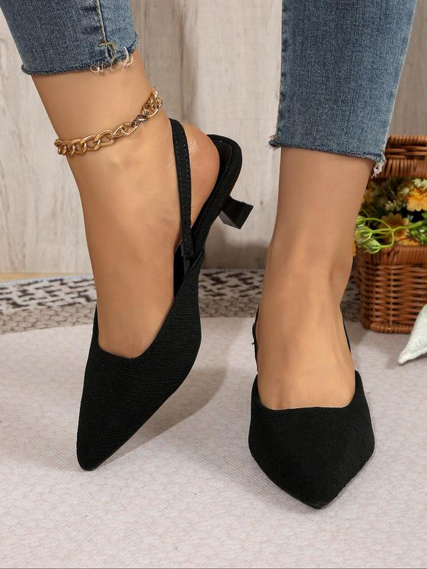 Solid Color Pointed Toe Slip on Heeled Sandals for Women 2024, Slingback Kitten Heel Luxury Designer Sandals for Party, Daily Clothing Decor for Women & Girls, Summer Shoes