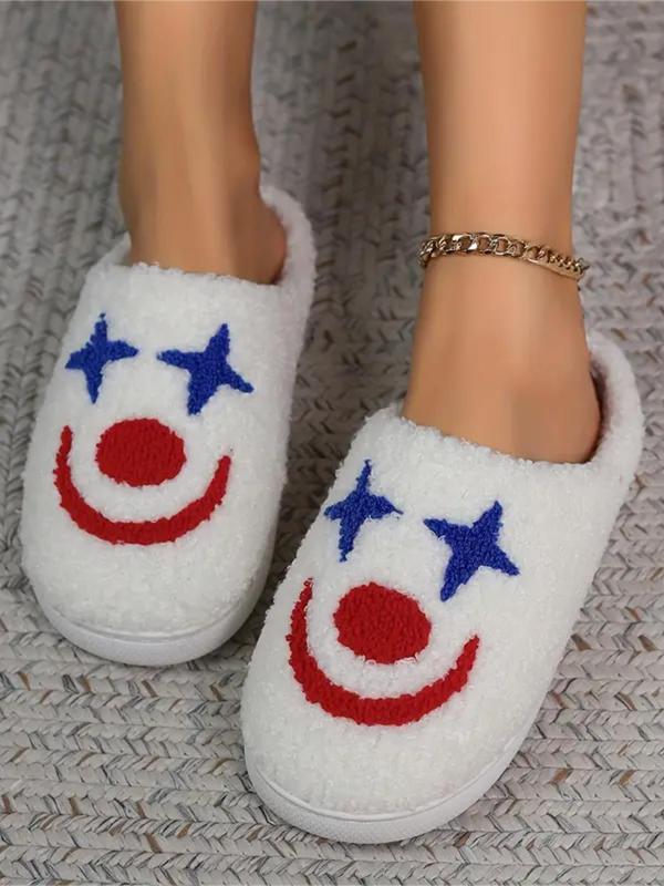 Women's Cute Cartoon Clown Pattern Plush Slippers, Casual Soft Comfortable Home Slippers, Warm Slippers for Indoor & Outdoor Use for All Seasons