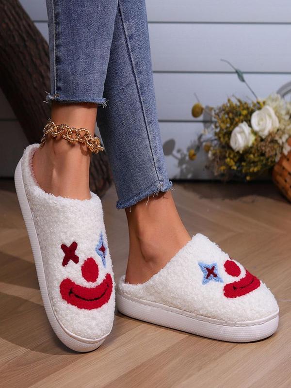 Women's Cute Cartoon Clown Pattern Plush Slippers, Casual Soft Comfortable Home Slippers, Warm Slippers for Indoor & Outdoor Use for All Seasons