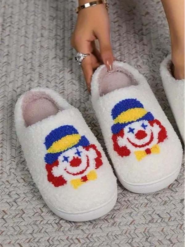 Women's Cute Cartoon Clown Pattern Plush Slippers, Casual Soft Comfortable Home Slippers, Warm Slippers for Indoor & Outdoor Use for All Seasons