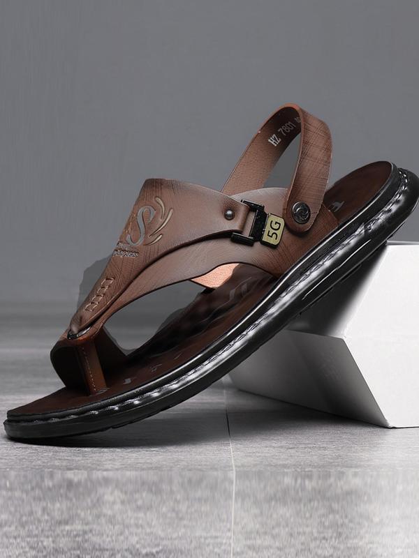 Men's Summer 2024 Minimalist Casual Plain Letter Design Slingback Sandals Shoes, Fashionable Toe Thong Sandals, Perfect for Dad