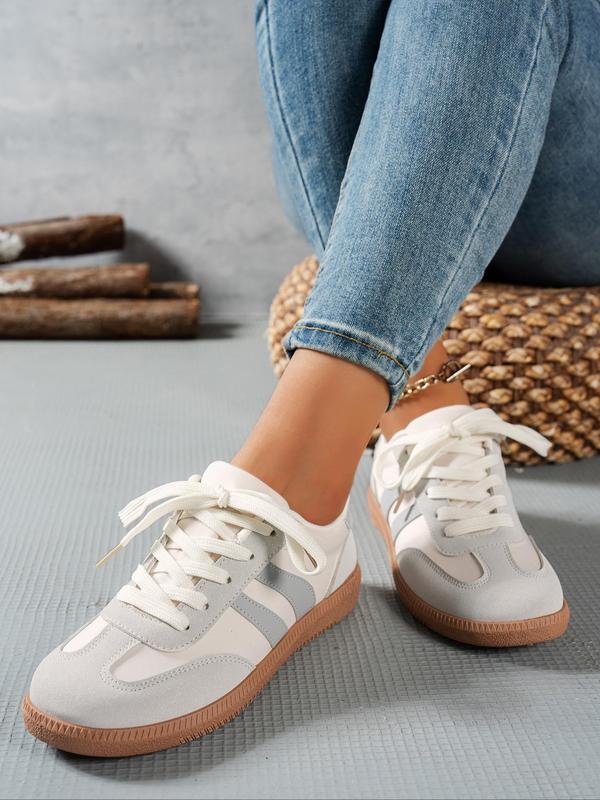 Women's Fashionable Patchwork Lace Up Skate Shoes, Casual Comfortable Round Toe Sports Shoes for Daily Wear, Female All-match Basic Shoes for Daily Wear