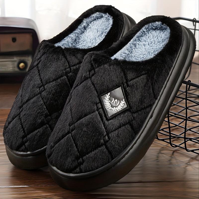 Plus Size Men's Comfy Fuzzy Slippers, Solid Color Non Slip Casual Thermal EVA Sole Slides for Winter Indoor Footwear