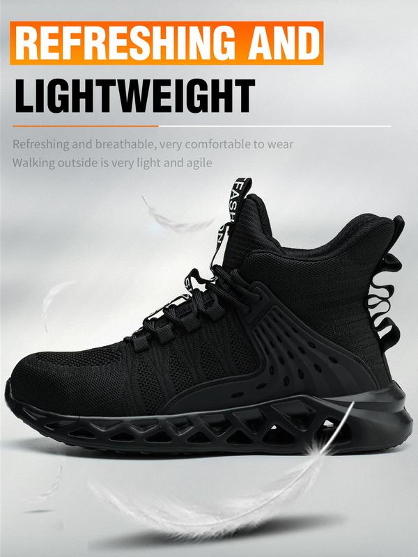 Men's Sporty Lace Up High Top Sneakers, Designer Shoes, Casual Comfortable Breathable Safety Shoes, Lightweight Hollow Out Design Work Shoes for Men, Non Slip Steel Toe Sneakers Streetwear Shoes