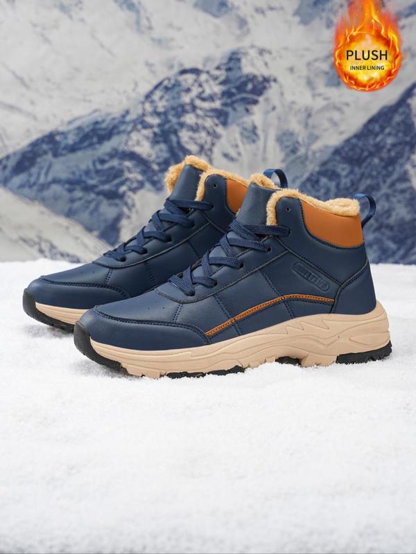 Men's Fashionable Patchwork Design Lace Up Front Warm Snow Boots, Casual Comfortable Outdoor Sports Shoes, Male All-match Round Toe Shoes for Daily Wear