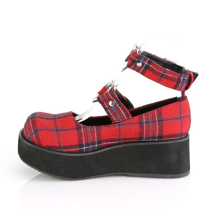 Demonia Sprite-02 Red Plaid Fabric Platforms